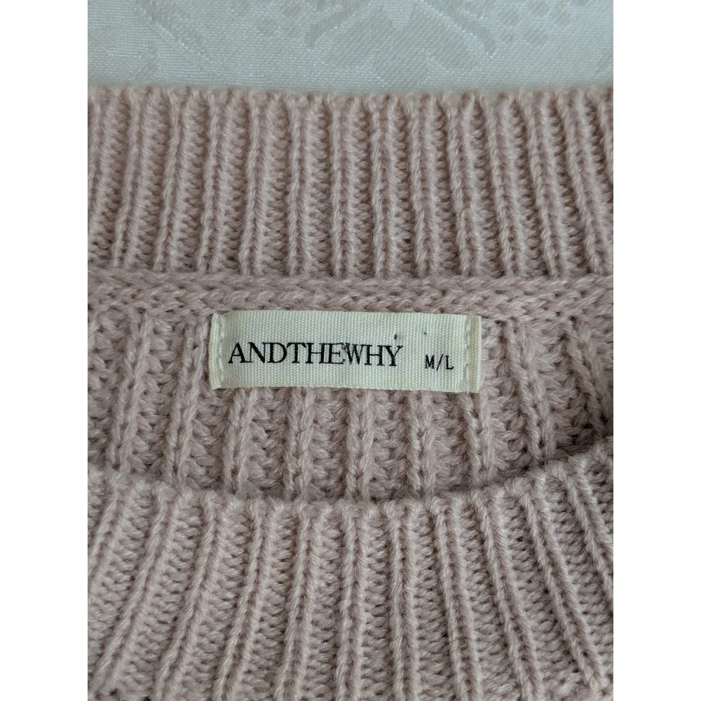 ANDTHEWHY Dusty Pink Fringe Long Sleeve Boxy Oversized Sweater Size M/L - Picture 4 of 8
